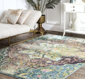 white couch blue rug