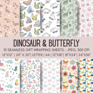 Dinosaur & Butterfly Printable Gift Wrap